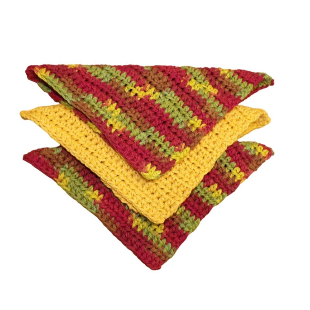 (3) Handmade Crocheted Dishcloths Washcloths 100% Cotton Autumn Ombre Gold